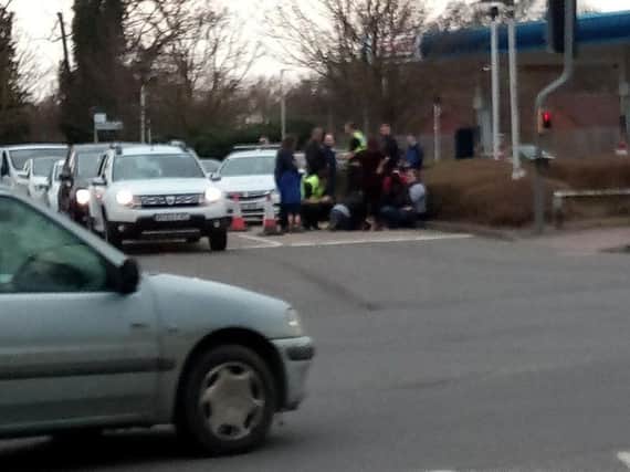 The scene at Tesco's car park this evening (Saturday) after a suspected shoplifting incident went wrong.