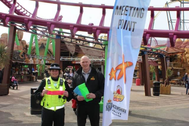 Sgt Sally West with Vince Jeeves, security manager at Fantasy Island, at the Launch of Sandi Starfish. ANL-180904-144555001