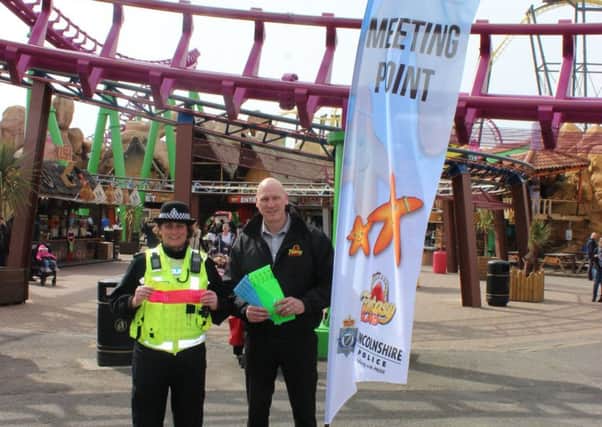 Sgt Sally West with Vince Jeeves, security manager at Fantasy Island, at the Launch of Sandi Starfish. ANL-180904-144555001