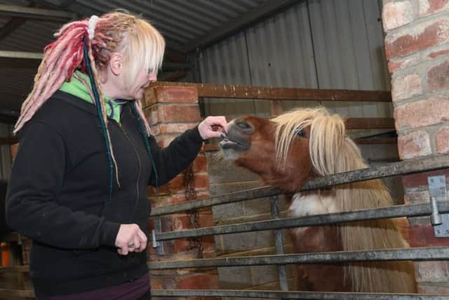 Terena Bolam with her pony Merlin at the Easter Fun Day at Northcote Heavy Horse Centre. Photo: MSKP-010418-5. ANL-180904-113442001