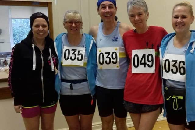 Mablethorpe runners at the Friskney Half, from left, Zoe Parkes, Debbie Jinks, Roger Blake, Viv Martin, Andrea Mettam EMN-180904-125902002