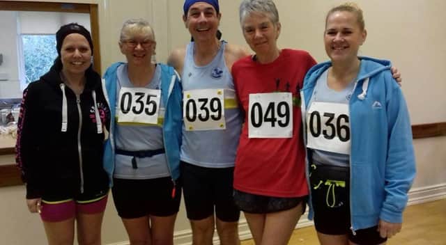 Mablethorpe runners at the Friskney Half, from left, Zoe Parkes, Debbie Jinks, Roger Blake, Viv Martin, Andrea Mettam EMN-180904-125902002