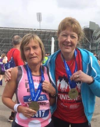 Elaine Wilson and Sharon Margarson after the Greater Manchester Marathon EMN-180904-125913002