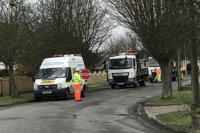 Highways filling potholes in Kennedy Avenue, Skegness. ANL-181104-082536001
