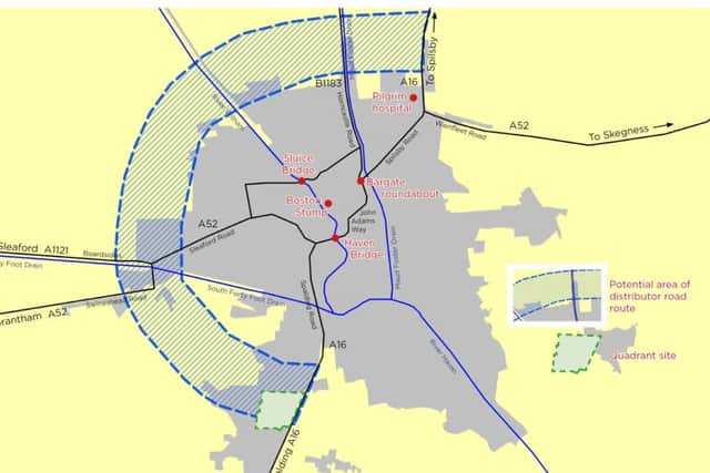 A map of where the Boston Distributor Road could go.