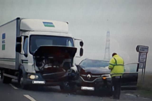 The collision between a lorry and car on the A153 at the turn off for Leasingham. Photo: Liz Waters EMN-181204-140751001