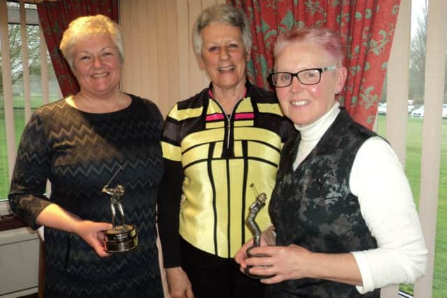 Gemini Trophy winners Lynn Patrick and Pam Ross with Ladies Captain Jenny Holborn.