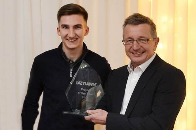 Kyle Cassidy with LazyLawnAE Managing director Jim Footitt. ANL-180413-074536001