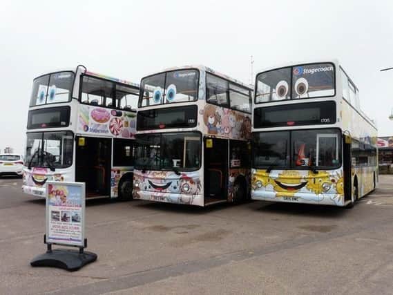The new Seasider buses - Sunny, Teddy and Sweetie. ANL-180414-072322001