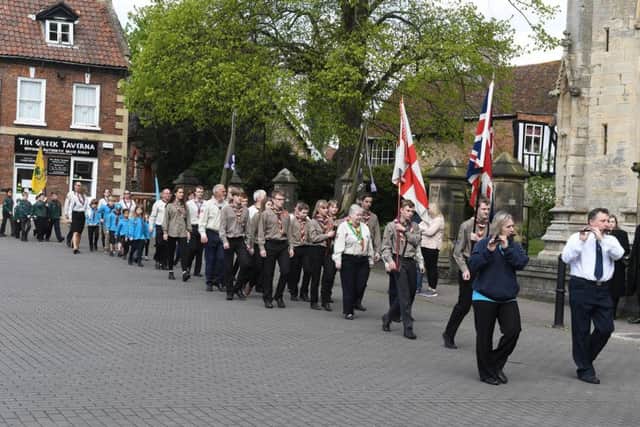 Sleaford St George's Day Scout Parade to St Denys Church last year. EMN-180419-172310001
