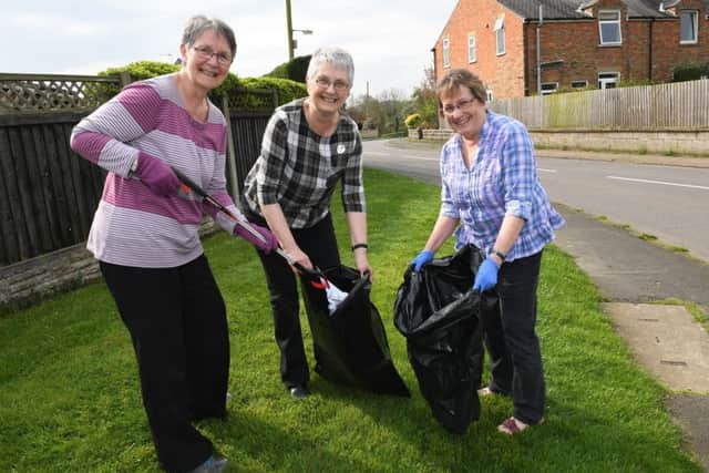 Leasingham WI litter pick. WI members L-R Jan Shayes, Jean Cox and Gill Needham. EMN-180423-101249001