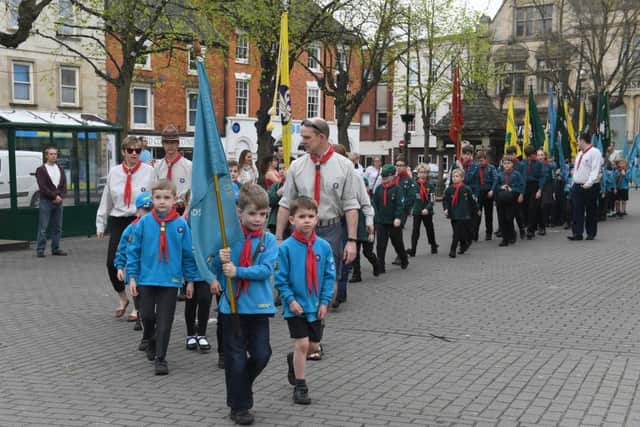 Scouts St George's Day parade on Sleaford Market Place. EMN-180423-095950001