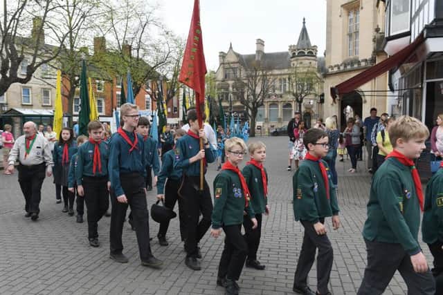 Scouts St George's Day parade on Sleaford Market Place. EMN-180423-100007001