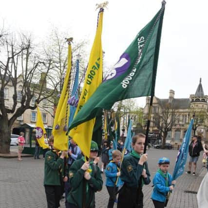 Scouts St George's Day parade on Sleaford Market Place. EMN-180423-100023001