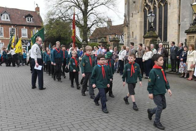 Scouts St George's Day parade on Sleaford Market Place. EMN-180423-100038001