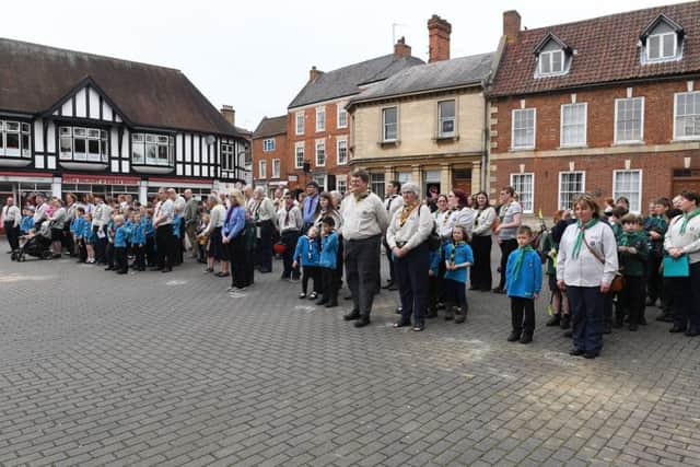 Scouts St George's Day parade on Sleaford Market Place. EMN-180423-100056001