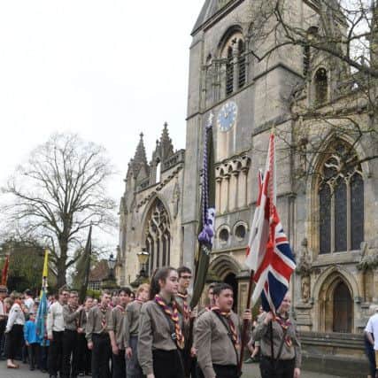 Scouts St George's Day parade on Sleaford Market Place. EMN-180423-100115001
