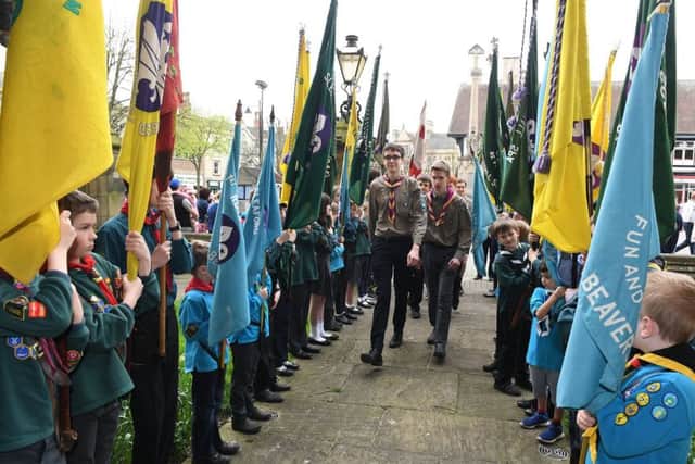 Scouts St George's Day parade on Sleaford Market Place. EMN-180423-100130001