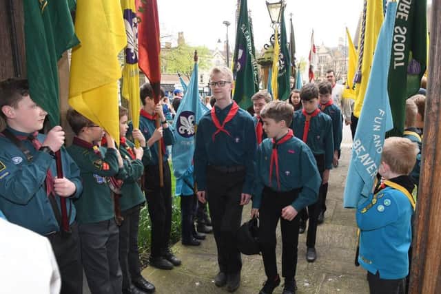 Scouts St George's Day parade on Sleaford Market Place. EMN-180423-100201001