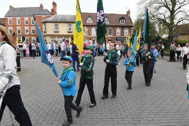 Scouts St George's Day parade on Sleaford Market Place. EMN-180423-095819001