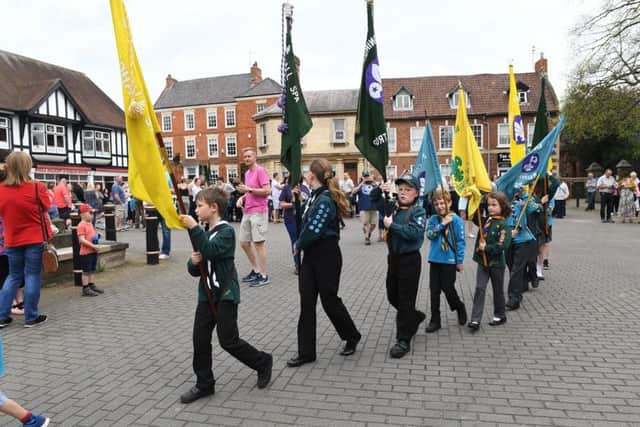 Scouts St George's Day parade on Sleaford Market Place. EMN-180423-095837001
