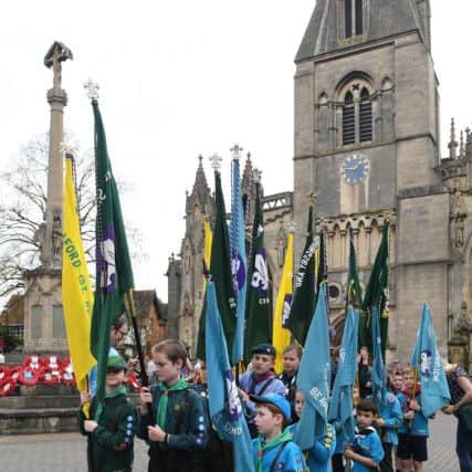Scouts St George's Day parade on Sleaford Market Place. EMN-180423-095852001