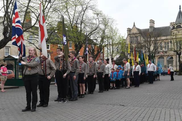 Scouts St George's Day parade on Sleaford Market Place. EMN-180423-095920001