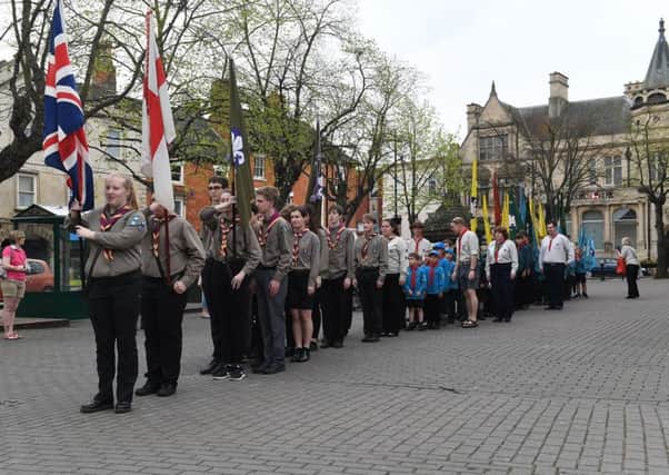 Scouts St George's Day parade on Sleaford Market Place. EMN-180423-095920001