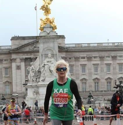 Kath Wood during her first ever long-distance race - the London Marathon.