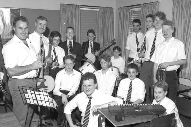 Boston Grammar School's Jazz Band in 1993 during a jazz workshop led by Ian Darrington (far left). The session was part of a prize won by the band in The Daily Telegraph Young Jazz 93 competition.