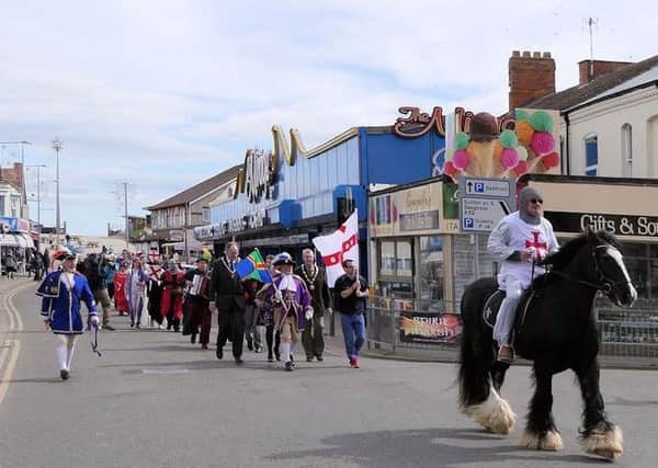 The St George's Day parade going through Mablethorpe. Photo credit: Mablethorpe Photo Album.