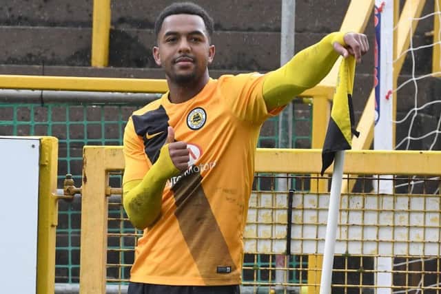 Boston United v Telford football action.