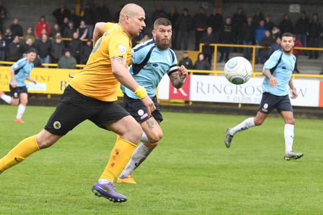 Boston United v Telford football action.