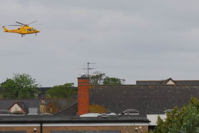 The Lincs and Notts Air Ambulance taking off from St George's Academy field just minutes ago this morning. EMN-180430-113730001
