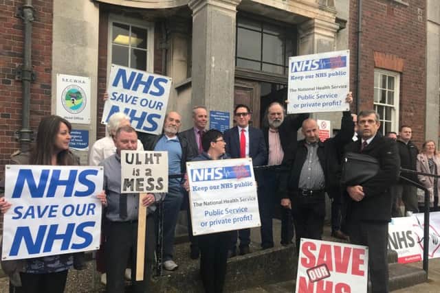 Protestors gather outside Skegness Town Hall campaigning to save children's services in Pilgrim Hospital, Boston.