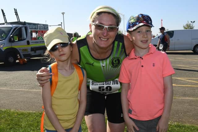 Sleaford Half Marathon and Fun Run. L-R Jessica Hardstaff 8, Lucy Hardstaff, Thomas Hardstaff 8. EMN-180705-093649001