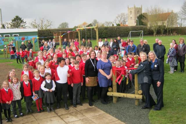The re-vamped trim trail at Kirkby la Thorpe CofE Primary School is officially opened.