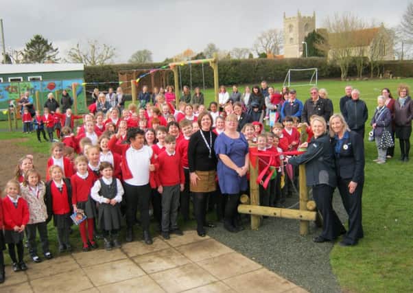 The re-vamped trim trail at Kirkby la Thorpe CofE Primary School is officially opened.