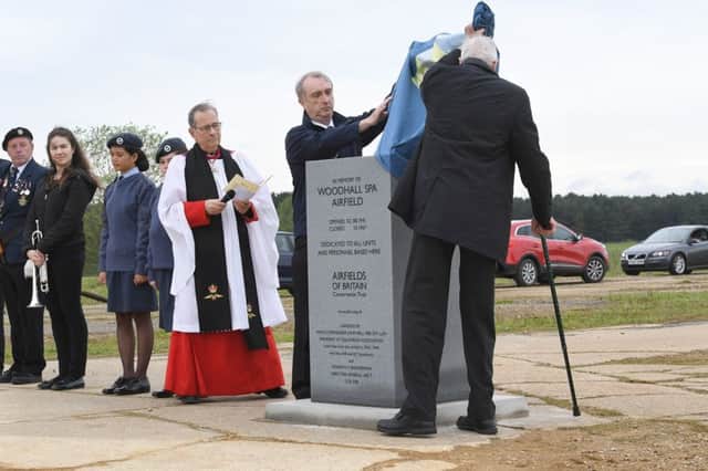 The memorial was unveiled by director general of the airfields of Britain Conservation Trust Kenneth Bannerman and President of the 617 Squadron Association, Wing Commander John Bell. Picture: David Dawson. EMN-180514-112652001