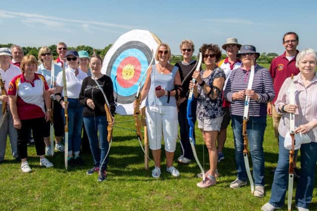 The WI archery taster session at Sleaford Town Football Club.
