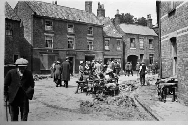 A postcard showing the aftermath of the Louth Flood in 1920.