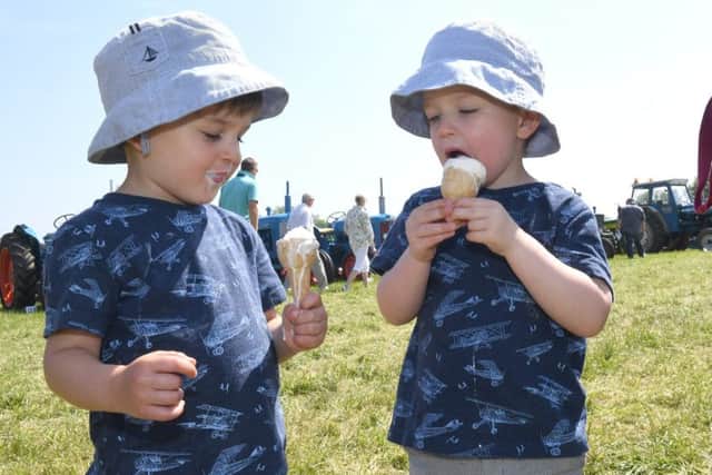 Twins Charlie and Fred Skinner, two, from Woodhal Spa are pictured enjoying an ice cream at the show.