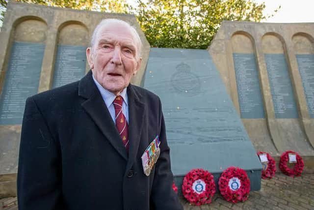 HERO:  The last surviving British Dambuster, George Johnny Johnson, attended the unveiling of the memorial in Woodhall Spa. Picture: John Aron.