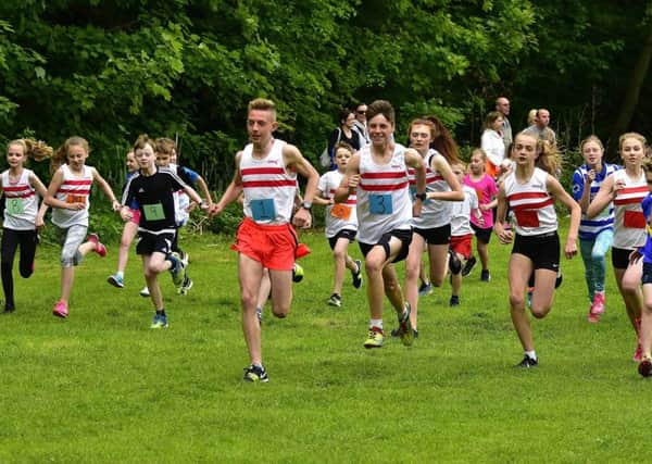 Louth juniors (pictured in white vests with red hoops at the Wolds Dash) excelled on the county stage EMN-180525-112244002
