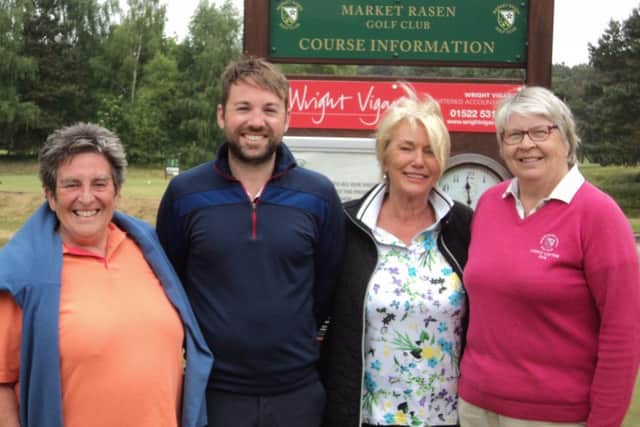 Market Rasen professional Dan Clarke with, from left, Jenny Brundle, Kim Robinson and Ann Todd who finished second at the Lincs PGA pro-am tournament EMN-180525-120516002