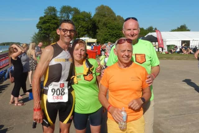 Louth Triathlon Club members, from left, Steve Hunt, Ros Jackson, John Sharp, who has qualified for the European Championships, and Phil Jackson EMN-180528-105133002