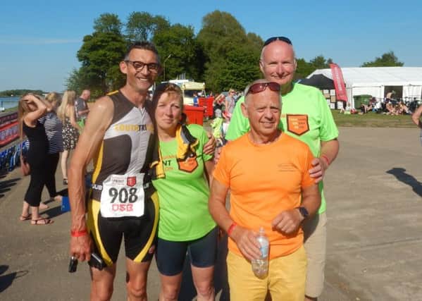 Louth Triathlon Club members, from left, Steve Hunt, Ros Jackson, John Sharp, who has qualified for the European Championships, and Phil Jackson EMN-180528-105133002