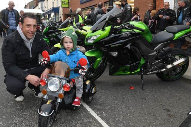 Spilsby Bike Night. Kevin Blades of Spilsby with Teddy Blades 2. EMN-180528-114503001
