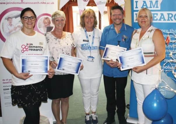 From left Sam Jackson (Cedar Falls, Spalding), Sue Bell (Tanglewood, Horncastle), Tracey Collishaw (LPFT), Karl Smith (Toray Pines, Coningsby) and Mel Hinton (Sandpiper, Alford). Fellow certificate holder Lauren Sharman is not pictured. EMN-180106-110435001
