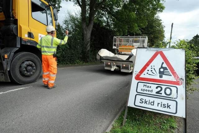 Surface dressing works on Horncastle area roads.